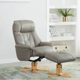 Casa Trento Manual Recliner Faux Leather Swivel Chair & Footstool, Grey - thumbnail 1