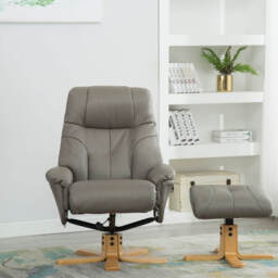 Casa Trento Manual Recliner Faux Leather Swivel Chair & Footstool, Grey - thumbnail 2