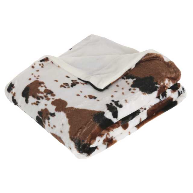 Atmosphera Cow Print Faux Fur Throw, Brown - image 1
