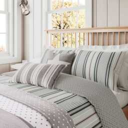 Helena Springfield Long Island Nautical Stripe Duvet Set, Super King, Charcoal - thumbnail 2
