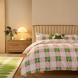 Orla Kiely Floret Check Duvet Set, Double, Dill Pink - thumbnail 2