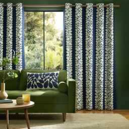 Orla Kiely Sycamore Stripe Eyelet Curtains, 168 x 229cm, Space Blue