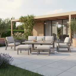 Casa Java Aluminium Garden Sofa Set with Rising Table, 7 Seater, Soft Beige
