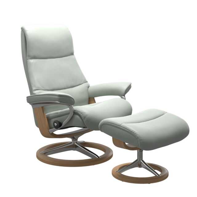 Stressless View Large Leather Recliner Chair & Footstool, Paloma Breezy Blue - image 1