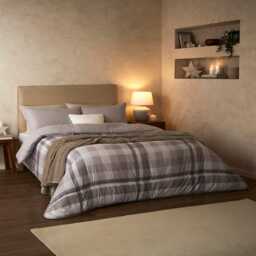 Night Lark by Fine Bedding Company Check Coverless Duvet Set, 10.5 Tog, King, Natural