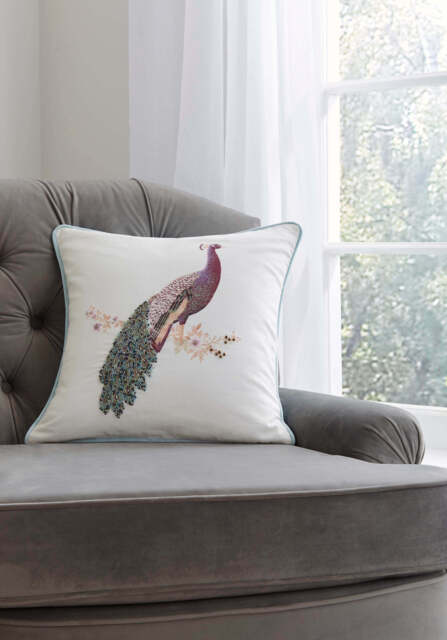 Laura Ashley Peacock Beaded Cushion, Duck Egg - image 1