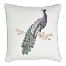 Laura Ashley Peacock Beaded Cushion, Duck Egg - thumbnail 3