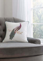 Laura Ashley Peacock Beaded Cushion, Duck Egg - thumbnail 1