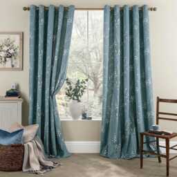 Laura Ashley Pussy Willow Eyelet Curtains, 223 x 228cm, Dark Seaspray
