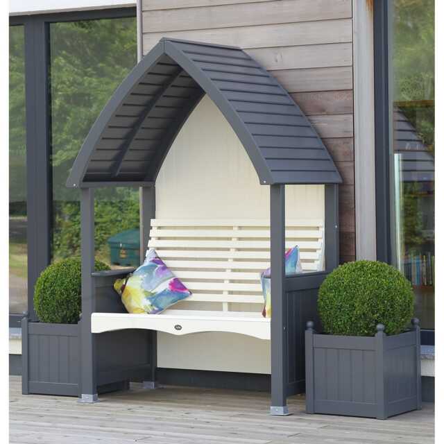 AFK Cottage Wooden Garden Arbour, 2 Seater, Charcoal/Cream