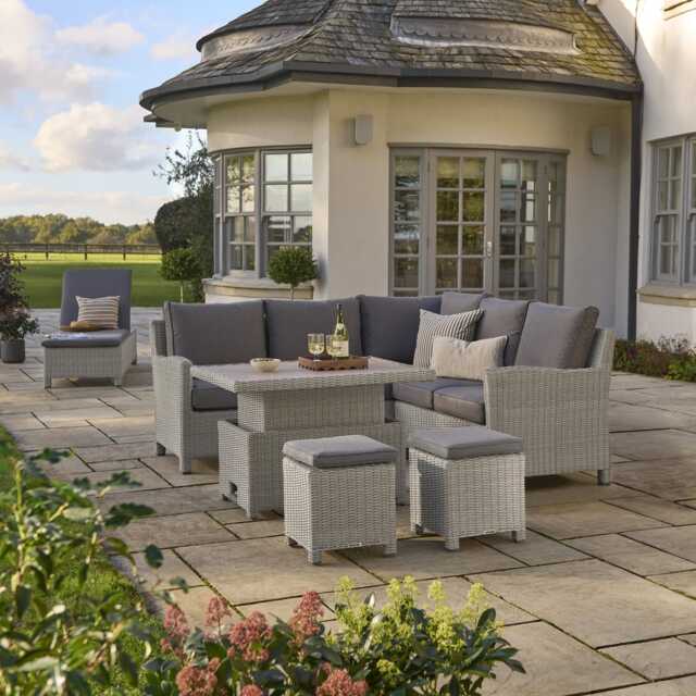 Kettler Palma Rattan Garden Corner Sofa Set, 7 Seater, White Wash