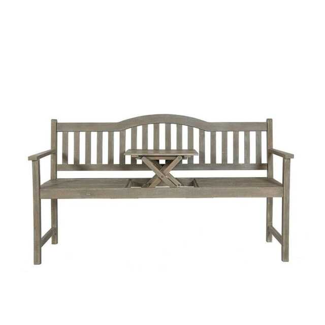 Pacific Lifestyle Richmond Wood Garden Bench with folding table, Grey