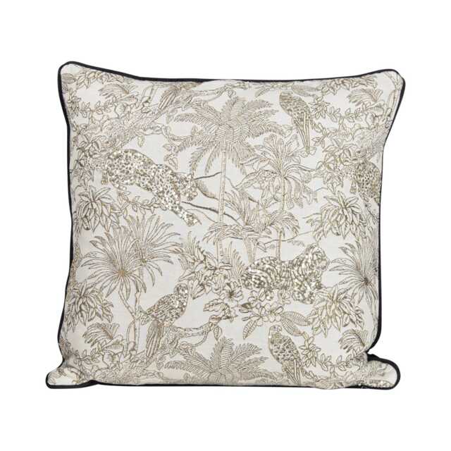 Casa Jungle Embroidered Cushion, Natural