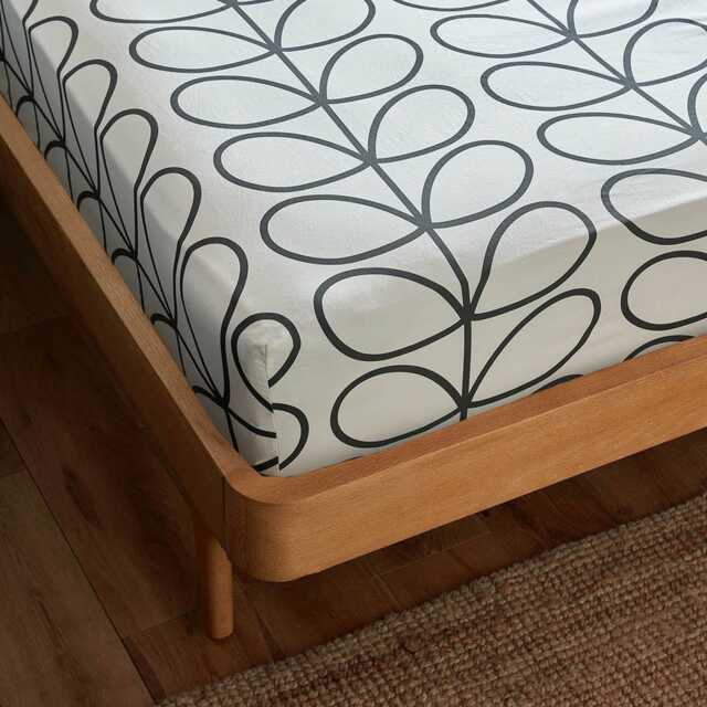 Orla Kiely Linear Stem Fitted Sheet, 40cm Drop, Single, Charcoal