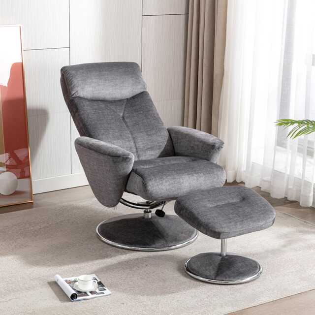 Casa Peru Swivel Manual Recliner Fabric Chair & Footstool, Graphite - image 1