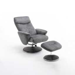 Casa Peru Swivel Manual Recliner Fabric Chair & Footstool, Graphite - thumbnail 3