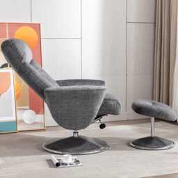 Casa Peru Swivel Manual Recliner Fabric Chair & Footstool, Graphite - thumbnail 2