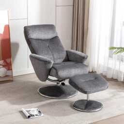 Casa Peru Swivel Manual Recliner Fabric Chair & Footstool, Graphite - thumbnail 1