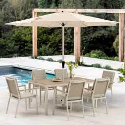 Bramblecrest Zurich Garden Dining Set with Parasol, 6 Seater, Mocha