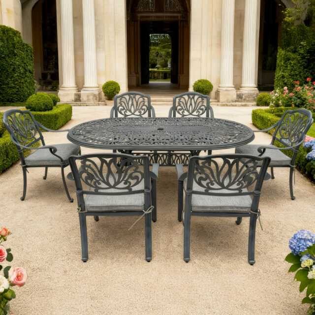 Casa Cadiz Aluminium Garden Dining Set, Oval, 6 Seater, Grey - image 1