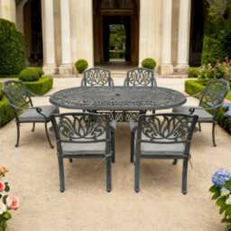 Casa Cadiz Aluminium Garden Dining Set, Oval, 6 Seater, Grey - thumbnail 1