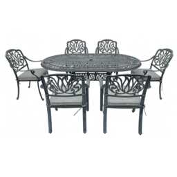 Casa Cadiz Aluminium Garden Dining Set, Oval, 6 Seater, Grey - thumbnail 2