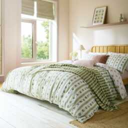 Laura Ashley Pensham Stripe Duvet Set, Super King, Sage Pink