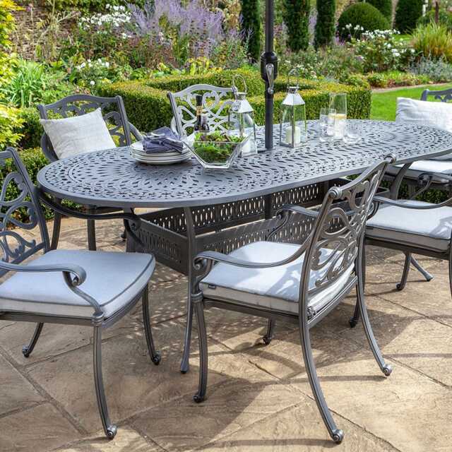 Hartman Capri Garden Dining Set with Parasol, Oval, 6 Seater, Grey - image 1