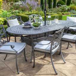 Hartman Capri Garden Dining Set with Parasol, Oval, 6 Seater, Grey - thumbnail 1
