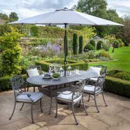 Hartman Capri Garden Dining Set with Parasol, Oval, 6 Seater, Grey - thumbnail 4