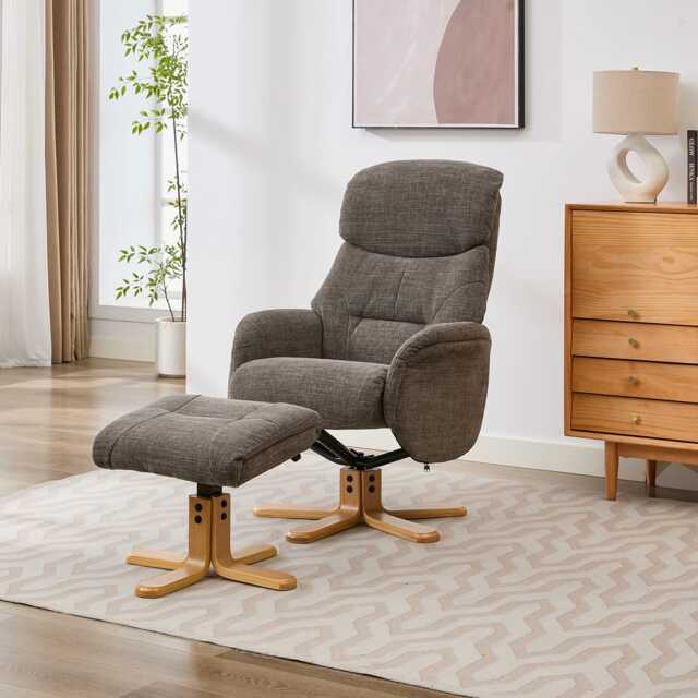 Casa Eddie Fabric Recliner Swivel Chair & Stool, Thunder