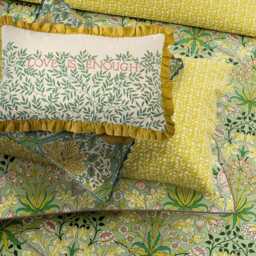 Morris & Co Love Is Enough Cushion, Evergreen & Coral - thumbnail 2