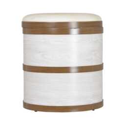 Casa Faux Leather Storage Stool, Medium, Washed Cream - thumbnail 2