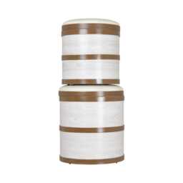 Casa Faux Leather Storage Stool, Medium, Washed Cream - thumbnail 1