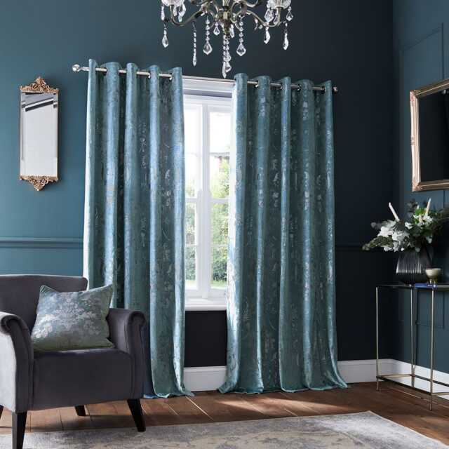 Laura Ashley Josette Metallic Eyelet Curtains W162 X D228cm, Pale Seaspray - image 1