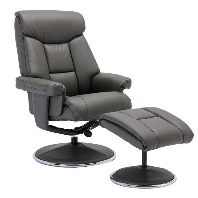 Casa Bayonne Faux Leather Manual Recliner Swivel Chair & Footstool, Mushroom - image 1