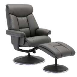 Casa Bayonne Faux Leather Manual Recliner Swivel Chair & Footstool, Mushroom - thumbnail 1