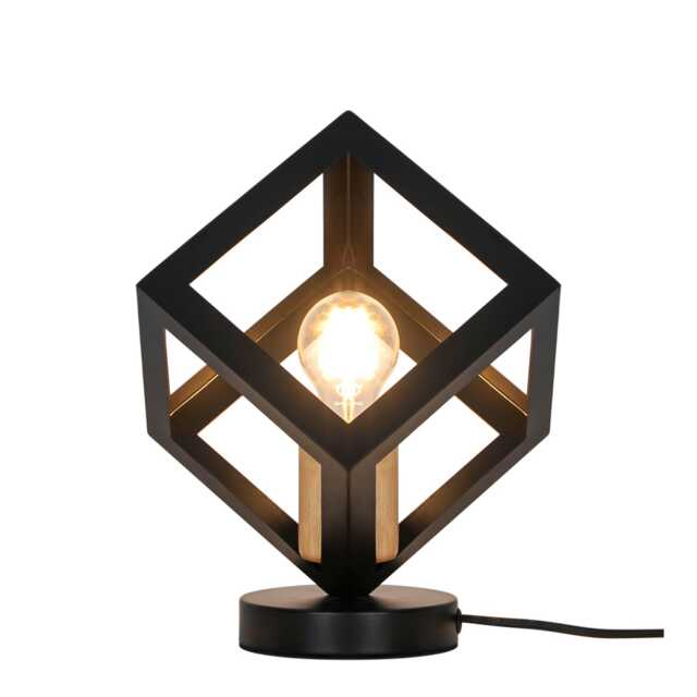 Casa Boston Square Table Lamp, Wood, Black