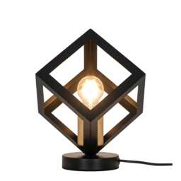 Casa Boston Square Table Lamp, Wood, Black