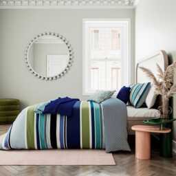 Helena Springfield Budding Brights Darcie Stripe Duvet Set, Super King, Blue - thumbnail 1