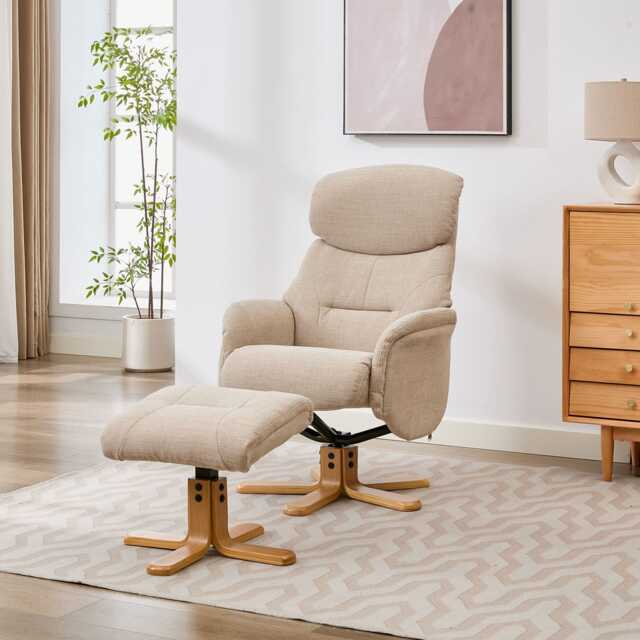 Casa Eddie Fabric Recliner Swivel Chair & Stool, Seashell