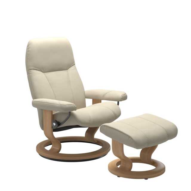 Stressless Consul Large Leather Recliner Chair & Footstool, Batick Cream - image 1