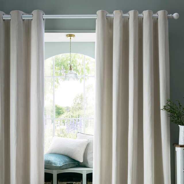 Laura Ashley Cornish Chenille Stripe Eyelet Curtains, 223 X 228cm, Natural - image 1