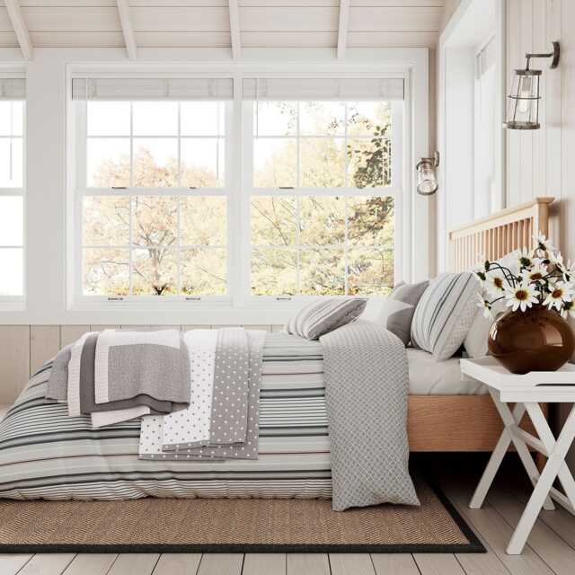 Helena Springfield Long Island Nautical Stripe Duvet Set, King, Charcoal - image 1