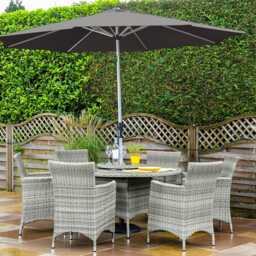 Hartman Westbury Rattan Garden Dining Set with Parasol, Round, 6 Seater, Grey