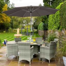 Hartman Westbury Rattan Garden Dining Set with Parasol, Round, 6 Seater, Grey - thumbnail 4