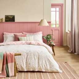 Laura Ashley Ashstead Damask Duvet Set, Single, Natural Coral