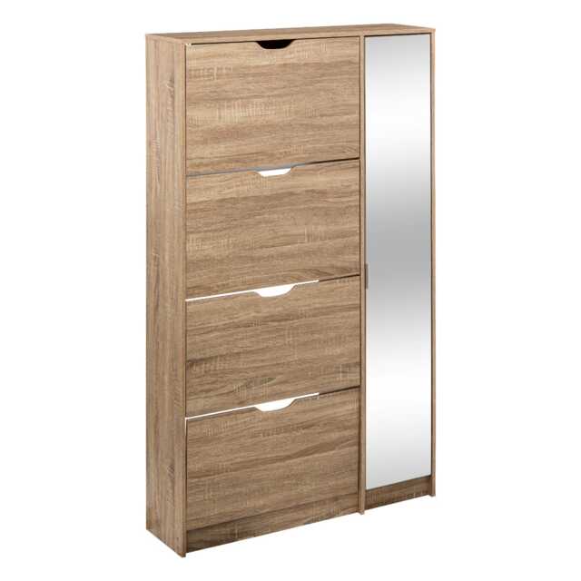 5five 4 Drawer Shoe Storage Unit with Mirror, Beige - image 1