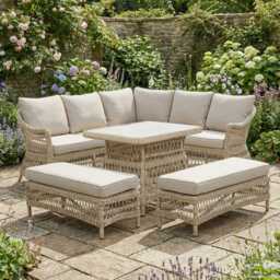 Pacific Lifestyle Pattaya Wicker Garden Corner Sofa Set, 8 Seater, Soft Sand - thumbnail 1