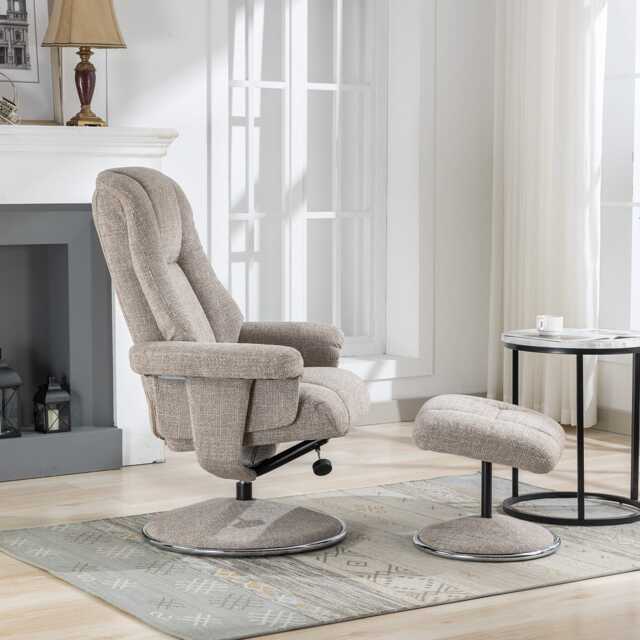 Casa Dalby Swivel Fabric Recliner Chair & Stool, Chacha Oat - image 1